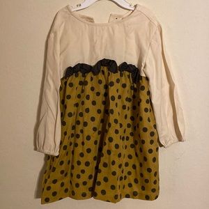 Zara girls tan with dark grey polka dots dress size 2/3 used normal wear